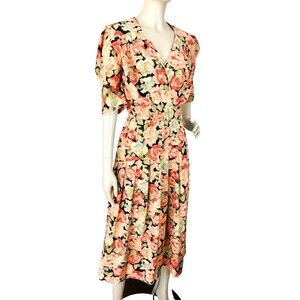 VTG Colorful Spring Floral Cottagecore Romantic Garden Prairie Day Dress S/M/L